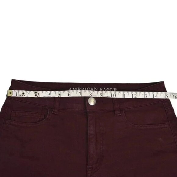 American Eagle Hi-Rise Shortie Jean Shorts Burgundy Super Stretch Size 8 - Picture 7 of 12